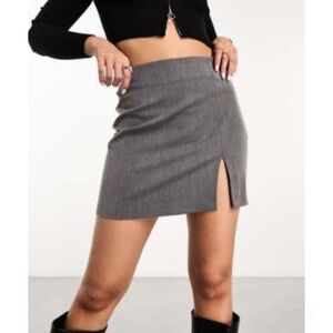 Gray Mini Skirt with Front Split